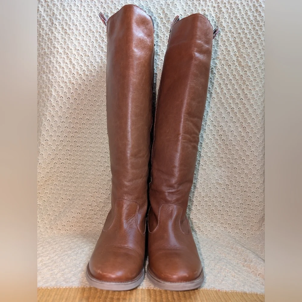 Anthropologie Cognac Leather Tall Pull On Riding Boots Womens Size 9